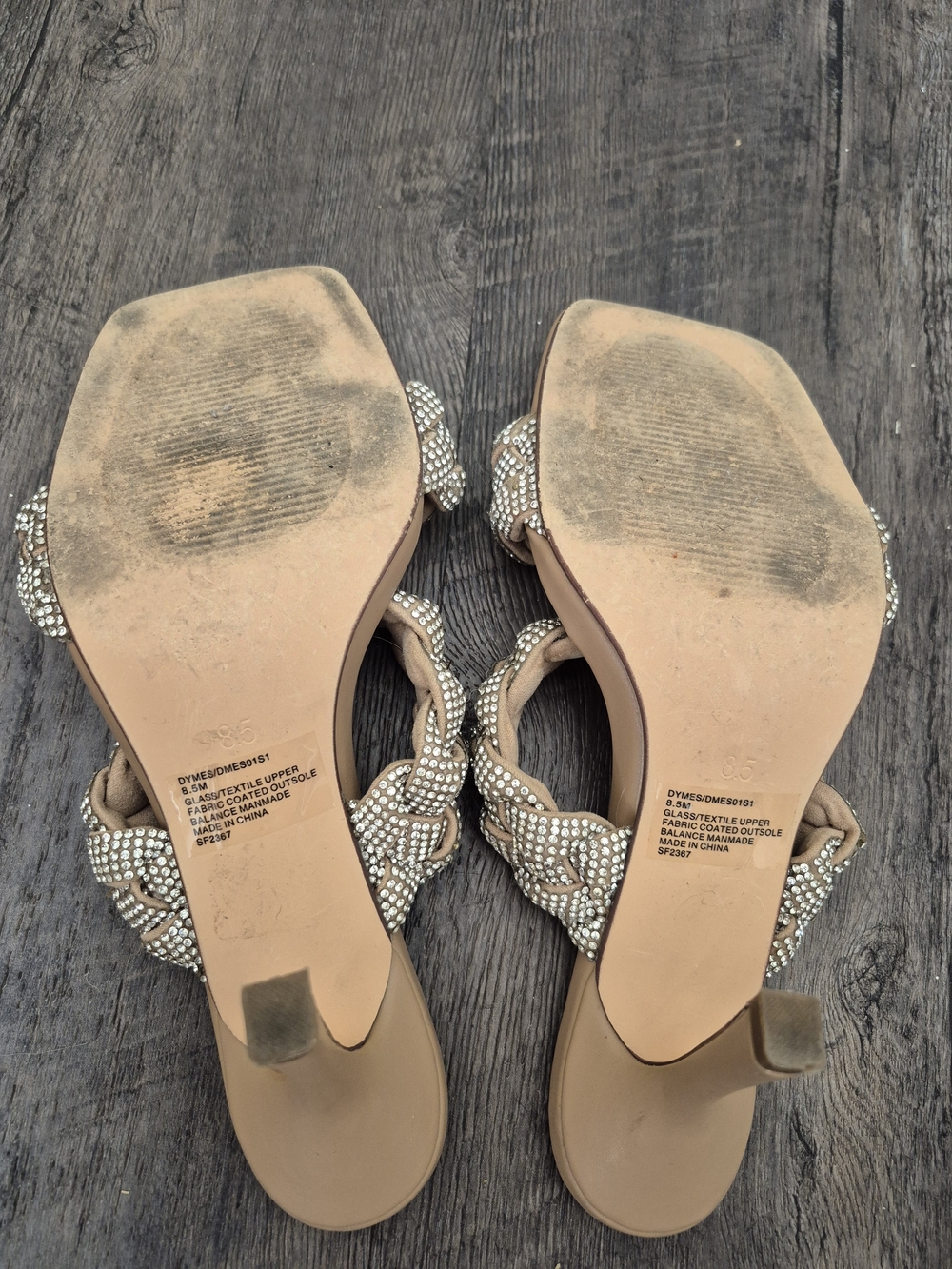 Steve Madden Beige Braided Crystal Strap Slide Heels - Picture 12 of 12